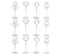 DOITOOL Lot de 12 Porte-cartes de Visite en Métal Doré - Motifs Fleur, Cœur, Cercle et Lapin - Clips Porte-notes Compacts et Stables pour Bureau, Support de Cartes de Table Polyvalent