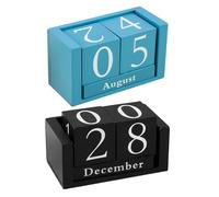 DOITOOL Lot de 2 calendriers perpétuels - Calendrier de bureau perpétuel en bois, fait main - Décoration de bureau vintage pour la maison et le