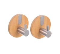 DOITOOL Lot de 2 Crochets Muraux Ronds en Bambou et Acier Inoxydable sans Perçage Adhésifs Résistants Étanches Porte-Manteau Décoratif Multifonction pour Vêtements et Accessoires