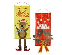 DOITOOL Lot de 2 Drapeaux de Noël en Tissu Pet Décoratifs pour Porte et Mur, Panneau Suspendu Joyeux Noël, pour Bureau et Maison en Extérieur