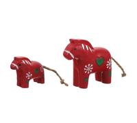 DOITOOL Lot de 2 Figurines de Cheval en Bois Scandinave Dalécarlie Rouge Peintes la Main, Décoration Nordique Traditionnelle, Ornement Festif pour Intérieur et Noël, Petite Taille