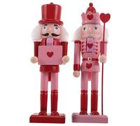 DOITOOL Lot de 2 Figurines Décoratives de Casse-Noisettes en Bois 25 Cm, Décoration de Table Saint-Valentin et Noël, Soldat Traditionnel en Bois Rose Cœur, Décorations Saisonnières