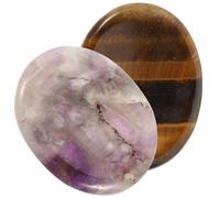 DOITOOL Lot de 2 Pierres de Massage Naturelles de Pouce, Mini Pierres Anti-Stress Portables en Améthyste et Œil de Tigre pour Massage de Réflexologie et Décoration de Bureau