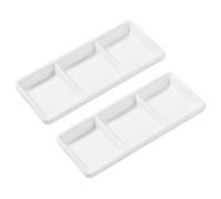 DOITOOL Lot de 2 plateaux de service en céramique à 3 compartiments, plats de service pour apéritif, plats à goûter, plats à sauce rectangulaires blancs pour la maison, le restaurant, la cuisine