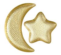 DOITOOL Lot de 2 plateaux en fer martelé doré - Plateau à fruits décoratif rétro en forme de lune et d'étoile - Plateau à douceurs pour le Ramadan, l'Aïd, Noël, un anniversaire, des