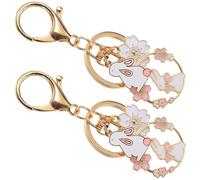 DOITOOL Lot de 2 Porte-clés Fantaisie en Alliage de Zinc, Pendentifs Lapin Blanc et Fleurs de Cerisier, Anneaux Suspendus pour Paquet à Dos ou Paquet à Main, Présents D'invités Femme