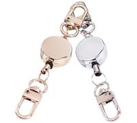 DOITOOL Lot de 2 Porte-clés Rétractables Argenté et Or Boucle Métal, Porte-badge Multi-usages Compact et Extensible, pour Randonnée, Camping et Activités Extérieures, Enrouleur Badge