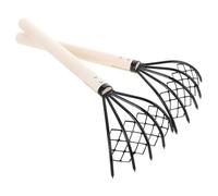 DOITOOL Lot de 2 Râteaux à Creuser 5 Dents en Fer avec Filet pour Pêcher Coquillages et Huîtres, Manche en Bois, Outil Facile à Utiliser Plage