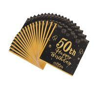 DOITOOL Lot de 20 Serviettes en Papier Jetables Noires et Dorées, Imprimées pour Anniversaire 50, Serviettes de Table Absorbantes Décorations de Fête, pour Cocktail et Célébrations