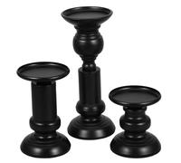 DOITOOL Lot de 3 bougeoirs Noirs pour Bougies piliers - Bougeoirs rétro - Hauteurs 10/14/21,5 cm - Style Rustique - Idéal pour Halloween, Pâques, Une Maison de Campagne, Une cheminée ou Un Centre