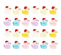 DOITOOL Lot de 30 Mini Canards en Résine avec Chapeau de Noël, Figurines d'animaux Phosphorescentes, Décorations de Gâteaux Kawaii pour Bonsaïs de Paysage de Mousse
