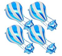 DOITOOL Lot de 4 Ballons Aluminium Montgolfière Bleu Lollipop 4d, Décorations Anniversaire Garçon et Filles, Fête Thème Voyage, Mini Montgolfières pour Décoration Festive et Présents