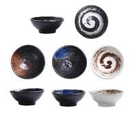 DOITOOL Lot de 4 Bols à Trempette en Céramique Blanche, Brune, Jaune Jade et Multicolore, Plats à Sauce Réutilisables pour Vinaigre et Sauces, Cuisine Japonaise, Sushi et