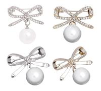 DOITOOL Lot de 4 Broches Nœud en Alliage Doré avec Cristaux, Accessoires Élégants pour Décoration de Vêtements et Paquet, pour Tenue Féminine
