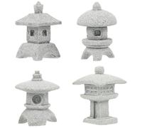 DOITOOL Lot de 4 Lanternes Pagodes Japonaises en Grès, Miniatures Décoratives pour Micro-Paysage Zen, Décoration Intérieure et Extérieure de Jardin, Pavillons de Table pour Bonsaï