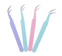 DOITOOL Lot De 4 Pinces à Épiler En Acier Inoxydable Incurvées 0,8 Mm Pour Scrapbooking Bricolage Nail Art Extensions De Cils Capuchon Protecteur Couleur Rose Bleu Violet