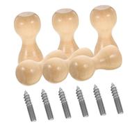 DOITOOL Lot de 6 Crochets Muraux en Bois Naturel Beige, Design Minimaliste, Multifonction pour Porte Manteaux et Chapeaux, Fixation Murale Gain de Place pour Entrée