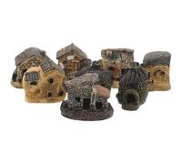 DOITOOL Lot de 8 Mini Cottages Vintage en Résine Grise, Petites Maisons Décoratives pour Micro-Paysages, Terrariums, Jardins Féeriques et Décoration Intérieure, Accessoires Miniatures