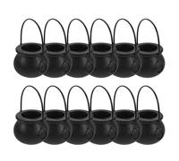 DOITOOL Mini Chaudron 12 pièces en Plastique Noir pour fête d'halloween, Mini chaudrons d'halloween 7 cm, décoration de Table pour bibliothèque et Maison