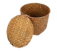 DOITOOL Panier Tressé de Rangement en Paille Naturel Taille Moyenne Boîte Multifonction pour Papier Toilette et Accessoires Panier Décoratif pour Maison et Bureau Organiseur Compact