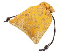 DOITOOL Paquet à Bijoux en Soie Brodée Jaune Cordon de Serrage, Paquet à Monnaie Élégant et Polyvalent pour Téléphones et Colliers, Facile à Nettoyer, Style Chinois