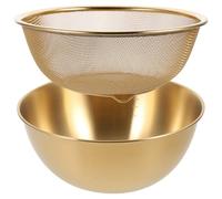 DOITOOL Passoire à Riz en Acier Inoxydable 24 CM Dorée - Panier D’Égouttage et Bol de Passoire Multifonction pour Laver Légumes Fruits et Riz - Tamis à Mailles Fines Stable et