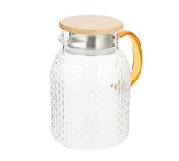 DOITOOL Pichet en Verre 1,4L pour Eau Froide avec Couvercle Bambou et Acier Inoxydable, Carafe d'Eau Froide Résistante à la Chaleur, sans Odeur, Cuisine et Service à Table