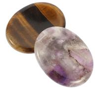 DOITOOL Pierres de Massage Naturelles de Pouce, Lot de 2 Mini Pierres de Lithothérapie Portables en Œil de Tigre et Améthyste pour Relaxation et Massage du Cou à Domicile