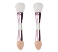 DOITOOL Pinceaux de Maquillage Multifonctionnels Lot de 2 Double Embout Doux en Soie, Taille Compacte, pour Fond de Teint et Blush, Outil Cosmétique Portable Adapté à Domicile et Salon