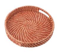 DOITOOL Plateau de Rangement Rond en Rotin avec Poignées Ajourées, Base Stable et Design Gain de Place, pour Salle à Manger et Décoration Intérieure