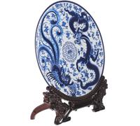 DOITOOL Plateau en Céramique de Style Chinois, Assiette en Porcelaine Bleue et Blanche, Bleu, Céramique et Plastique, avec Support, Décoration Murale pour Salon et Dessert Shop