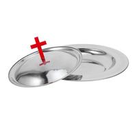 DOITOOL Plateau Sainte Communion en Acier Inoxydable 30 Cm avec Couvercle Rouge Orné D'une Croix - Assiette de Service Hygiénique et Polyvalente pour Église, Baptême et Cérémonie