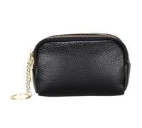 DOITOOL Pochette à Monnaie en Cuir de Vachette Noir Grosse Capacité et Design à Couches Raisonnables, Fermeture Éclair Pratique pour Petite Fille ou Petite Amie