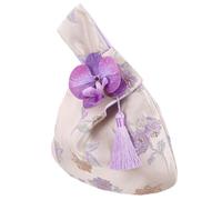 DOITOOL Pochette Chinoise à Poignet en Brocart Soyeux, Orchidée de Fleur | Style Vintage Oriental Élégant, Pompon Décoratif, pour Clés et Cartes, Soirée, Mariage, Demoiselles D’honneur