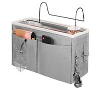 DOITOOL Pochette de Rangement Suspendue pour Canapé en Coton Lin Gris Structure en Fer, Organisateur Mural Multifonction à Poches Multiples, Solution Compacte pour Chambre et Salon,