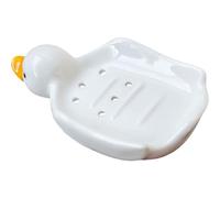 DOITOOL Porte-savonnette pour Salle de Bain et Décoration Intérieure Céramique Blanc Multifonction Trous D'auto-évacuation, Design Mignon de Canard, Facile à Nettoyer