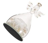 DOITOOL Rose Éternelle sous Cloche en Verre Blanc avec Statue Ange, Décoration Romantique Solide, Ornement Floral Préservé pour Bureau et Intérieur, Présent Saint-Valentin Élégant