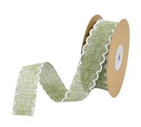 DOITOOL Ruban en Lin Vert 10 Yards Bord Ondulé pour Décoration Maison et Bureau, Ruban Coton Créatif à Couper Librement pour Emballage Présent et Fleurs Fraîches