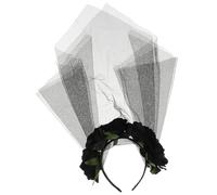 DOITOOL Serrage-tête Femme Voile Noir en Dacron et Fil, Décor Rose Élégant pour Maquillage Halloween et Fête Carnaval