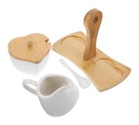 DOITOOL Service à Sucre et Pichet à Crème en Céramique et Poignée, Ensemble 3 Pièces sur Plateau, pour Maison et Réception, Accessoire Cuisine Élégant et Fonctionnel