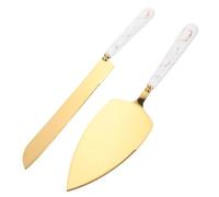 DOITOOL Set Couteau et Pelle à Gâteau de Mariage en Acier Inoxydable Manche en Céramique, Bord Dentelé, Design Délicat pour Anniversaire et Fête