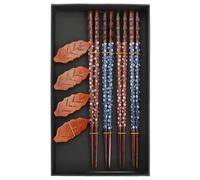 DOITOOL Set de Baguettes Chinoises en Bois Léger Porte-baguettes Délicat, pour Usage Quotidien et Pique-niques, Ensemble de 4 Paires Pratiques