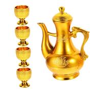 DOITOOL Set Offrandes Bouddhistes Doré Lotus avec Coupes à Pied et Théière Robuste Décoration Traditionnelle Chinoise pour Rituel et Cadeau Cérémonial