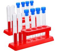 DOITOOL Support pour Tubes à Essai en Plastique avec 10 Tubes Transparents et Bouchons, Prévention des Fuites et Classification pour Stockage de Liquides en Laboratoire Couleur Aléatoire