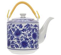 DOITOOL Théière en Céramique Chinoise Bleue et Blanche 2l, Bouilloire à Main Portative Motif Floral Traditionnel, Théière de Grosse Capacité pour Préparation de Thé Kung Fu et Usage