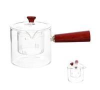 DOITOOL Théière en verre avec infuseur, théière Gongfu avec rotation à 360°, bouilloire transparente avec poignée en bois, théière en vrac pour camping, voyage (550 ml)