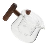 DOITOOL Théière en Verre Transparent Poignée en Bois Résistante à Chaleur 500ml Infuseur, Poignée en Bois Résistante la Chaleur, Petite Capacité pour Maison et Bureau