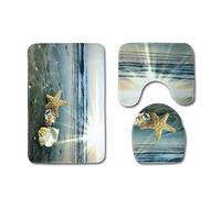 DOITOOL Trois Tapis De Bain Antidérapants Tapis De Douche Et Housse De Siège De Toilette avec Motifs Étoiles De Mer Confortables Et Résistants à Eau