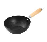 DOITOOL Wok Maison en Fer Poignée en Bois, Poêle de Cuisson sans Revêtement, Adaptée pour Cuisinière à Gaz et Flammes Ouvertes, Vie Quotidienne
