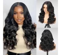 Doiwile PartingMax Perruque de cheveux humains pré-épilés pré-coupés prêts à porter Densité 200 % Noir 50,8 cm